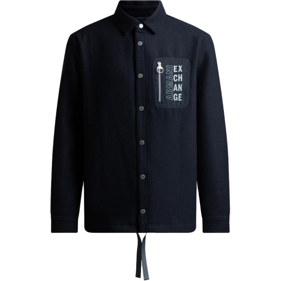 Armani Exchange AE FW22 Navy Solid Letter Print Collared Jacket Mens 6LZB39-ZNIHZ-1510