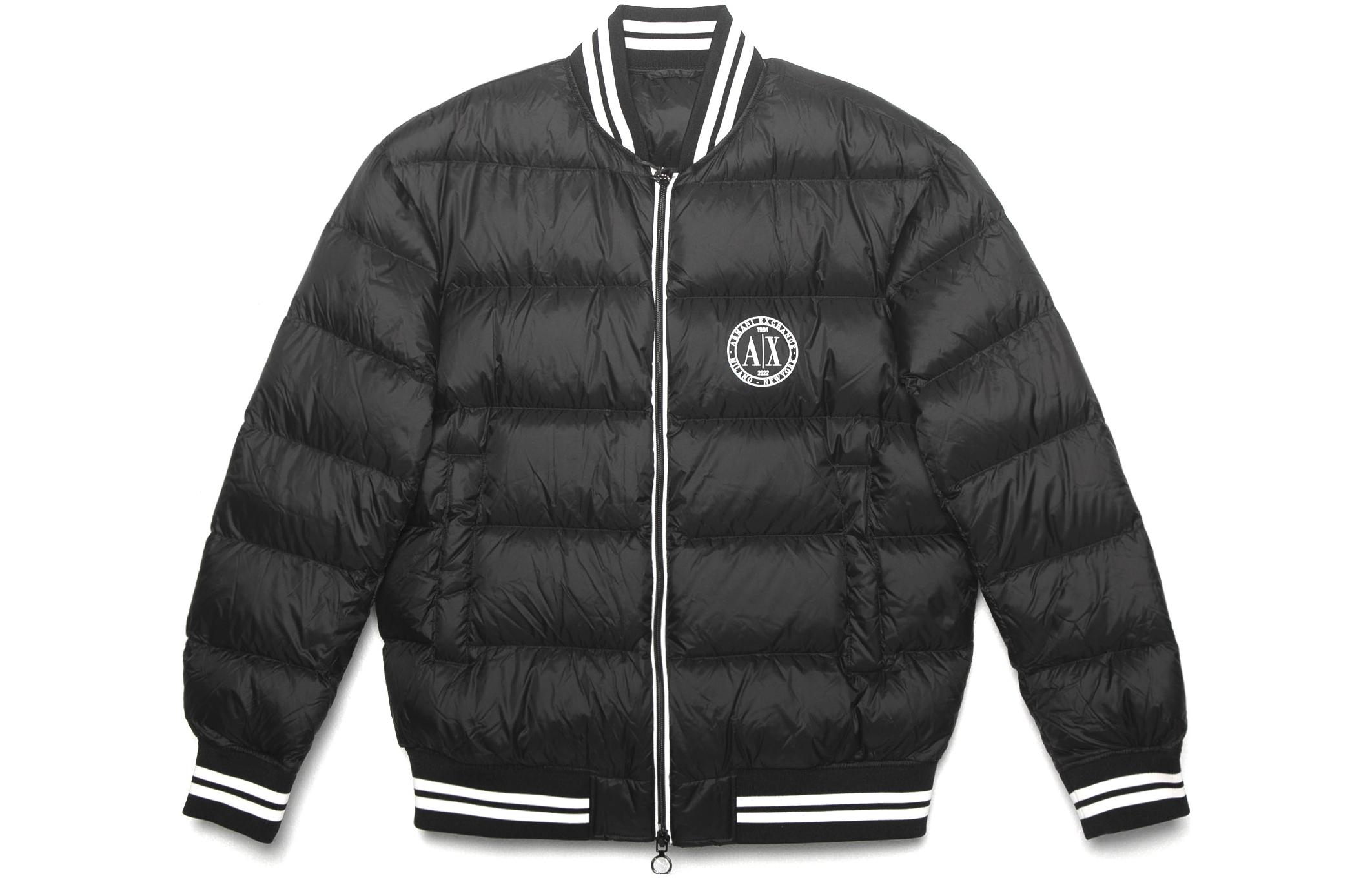 Armani Exchange AE FW22 Quilted Puffer Jacket with Stripe Trim - Black 6LZBL8-ZNWRZ-11200