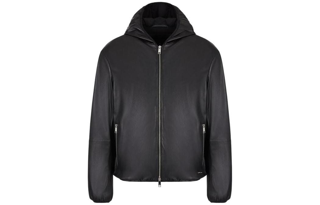 Armani Exchange AE FW22 Solid Black Hooded Leather Jacket H39R70-C9P70-999
