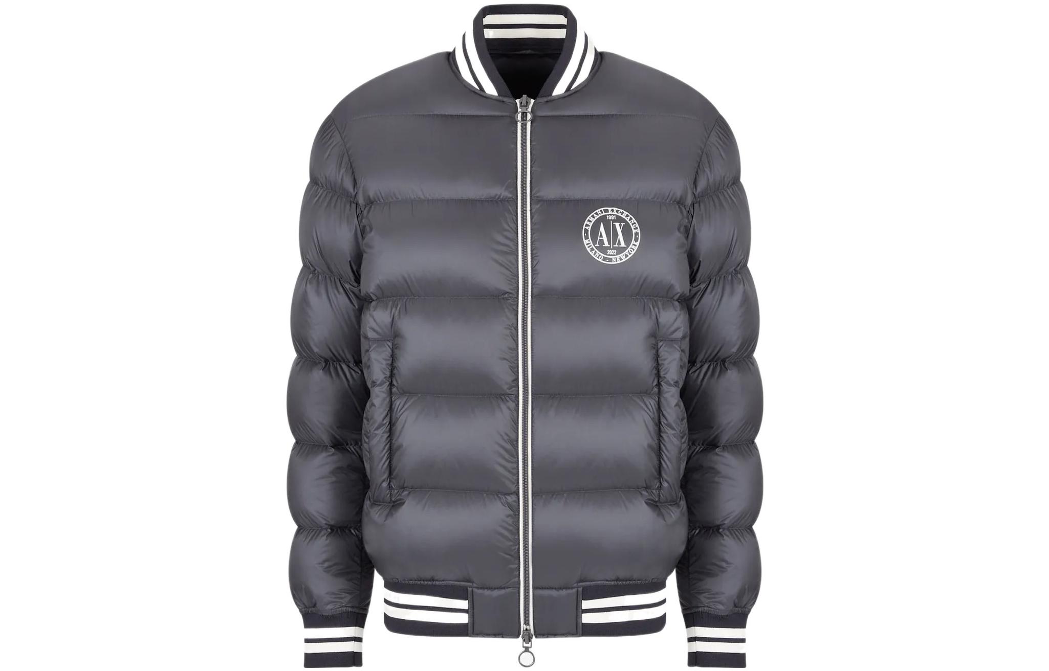 Armani Exchange AE FW22 Stripe Colorblock Quilted Logo Jacket Men’s Grey 6LZBL8-ZNWRZ-11978