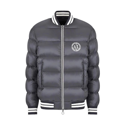 Armani Exchange AE FW22 Stripe Colorblock Quilted Logo Jacket Men’s Grey 6LZBL8-ZNWRZ-11978