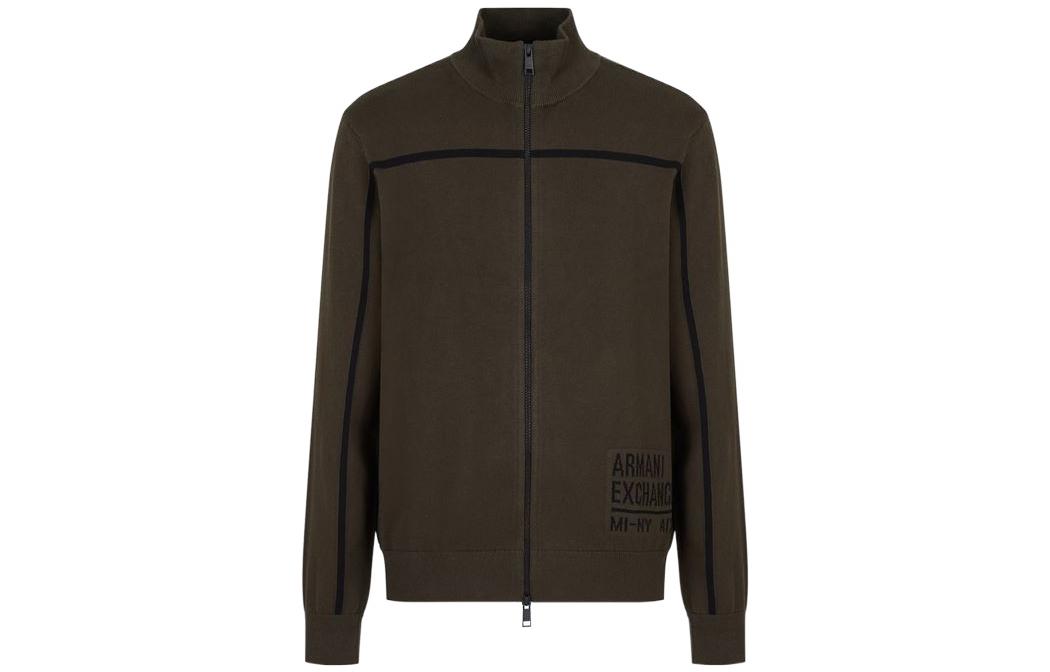 Armani Exchange AE FW22 Striped Zip-Up High Neck Sweatshirt Jacket Men Green 6LZE2B-ZMX8Z-1851
