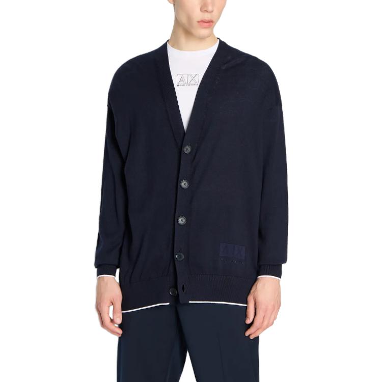 Sizing 아르마니 익스체인지 AE FW23 솔리드 컬러 싱글 브레스트 니트 가디건 6RZE1C-ZMW8Z-1200