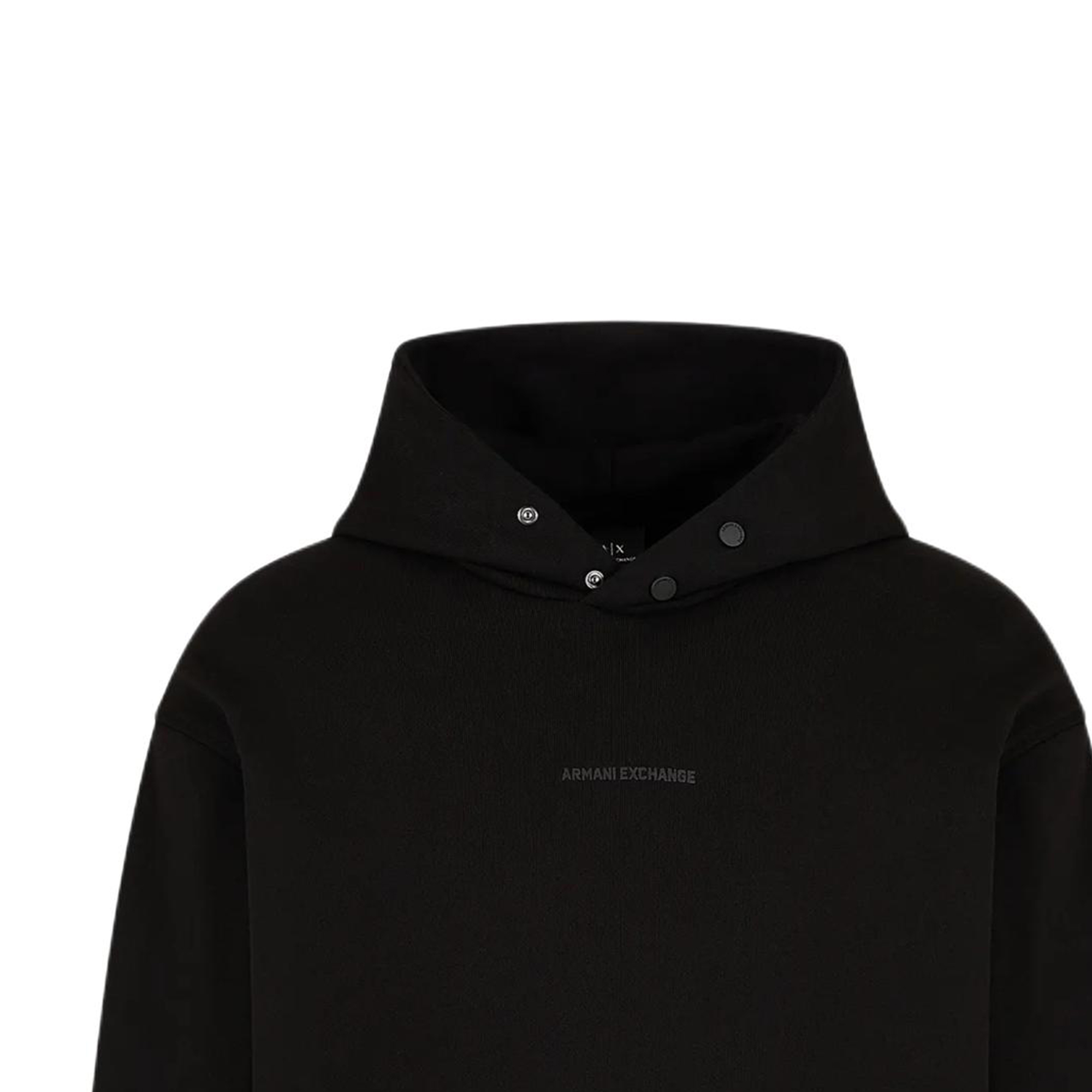 Details for ARMANI EXCHANGE AE FW24  Black Hoodie with Logo and Letter Design. 6DZMLJ-ZJ4XZ-1200