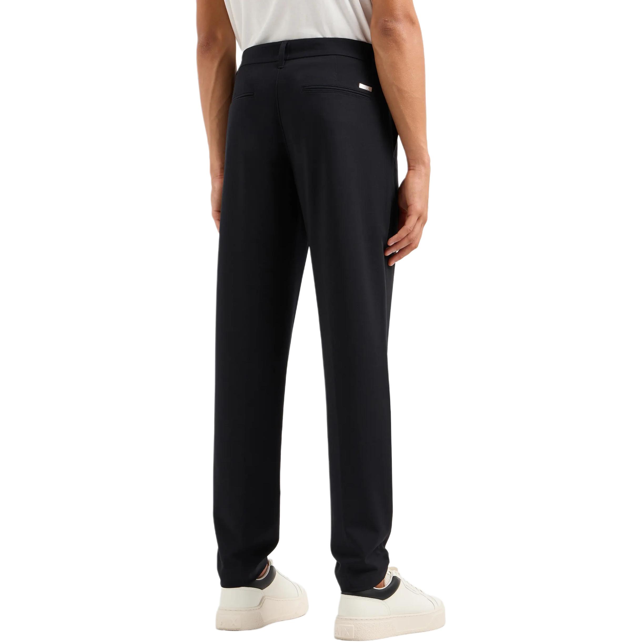 Shop ARMANI EXCHANGE AE FW24 黑色中腰按鈕休閒長褲 XM000132-AF10897-UC001