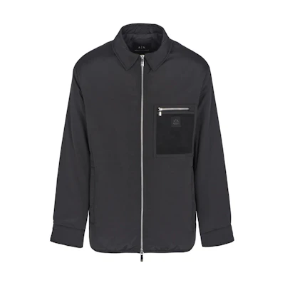 ARMANI EXCHANGE AE FW24 Black Solid Zip-Up Collar Long Sleeve Jacket. XM000031-AF10323-UC001