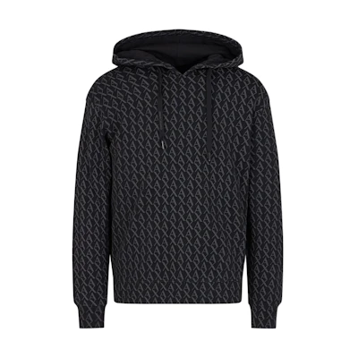 ARMANI EXCHANGE AE FW24 All-Over Logo Hoodie Black 8NZMCW-ZJNRZ-42AS