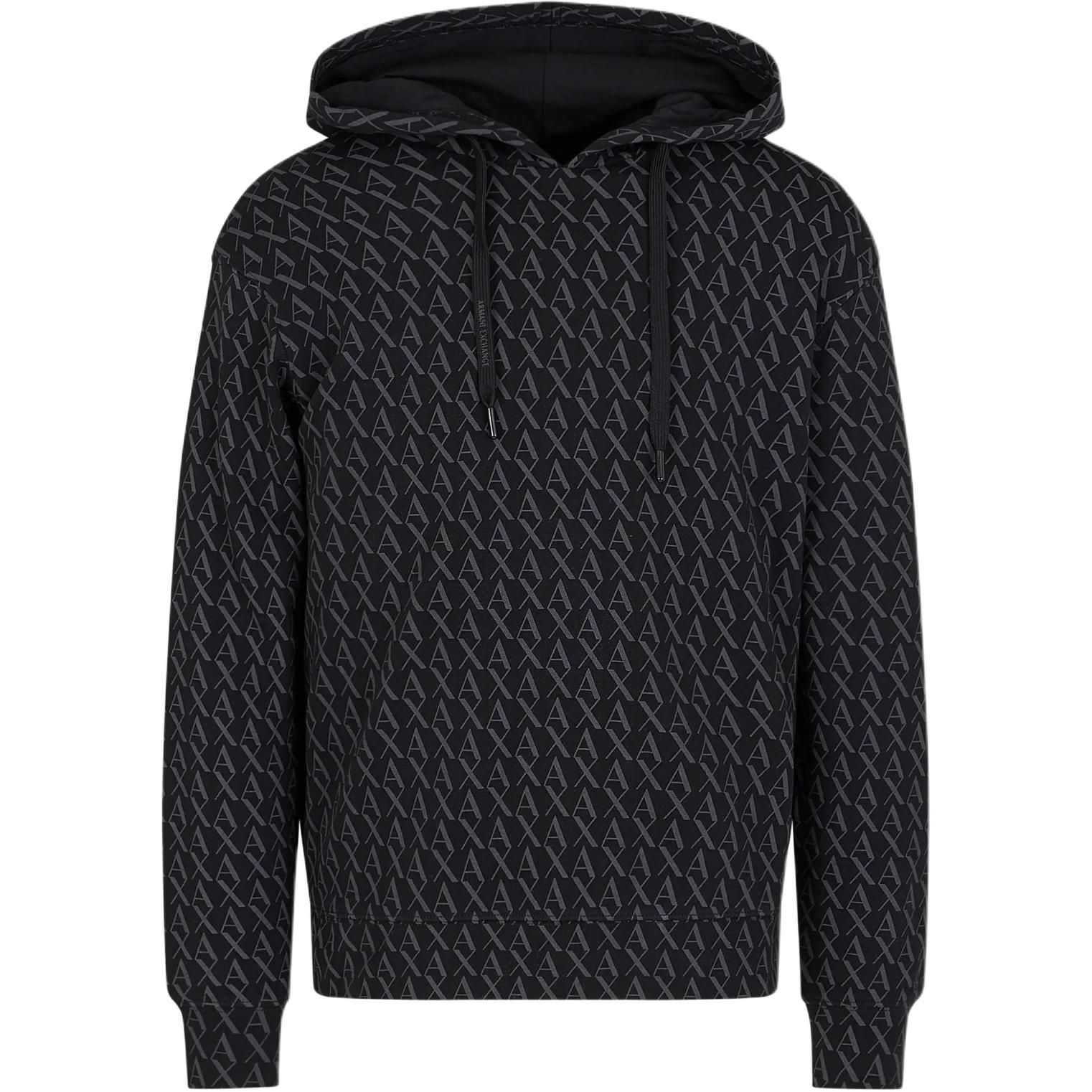 Order ARMANI EXCHANGE AE FW24 All-Over Logo Hoodie  Black 8NZMCW-ZJNRZ-42AS