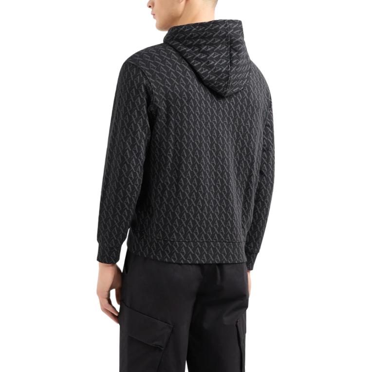 Shop ARMANI EXCHANGE AE FW24 All-Over Logo Hoodie  Black 8NZMCW-ZJNRZ-42AS