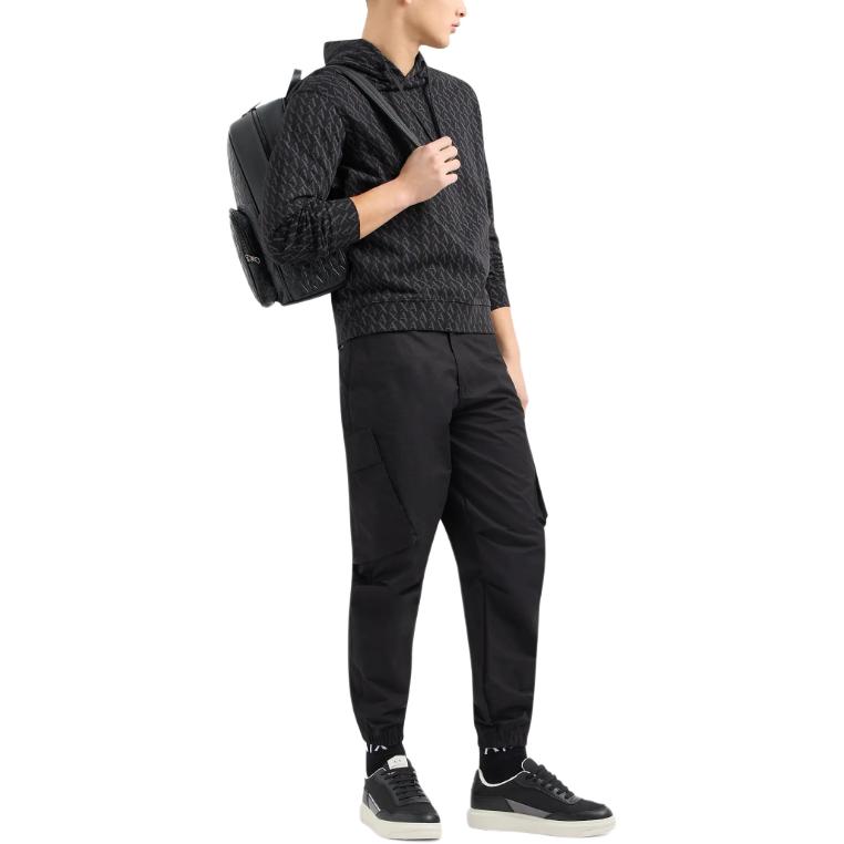 Details for ARMANI EXCHANGE AE FW24 All-Over Logo Hoodie  Black 8NZMCW-ZJNRZ-42AS