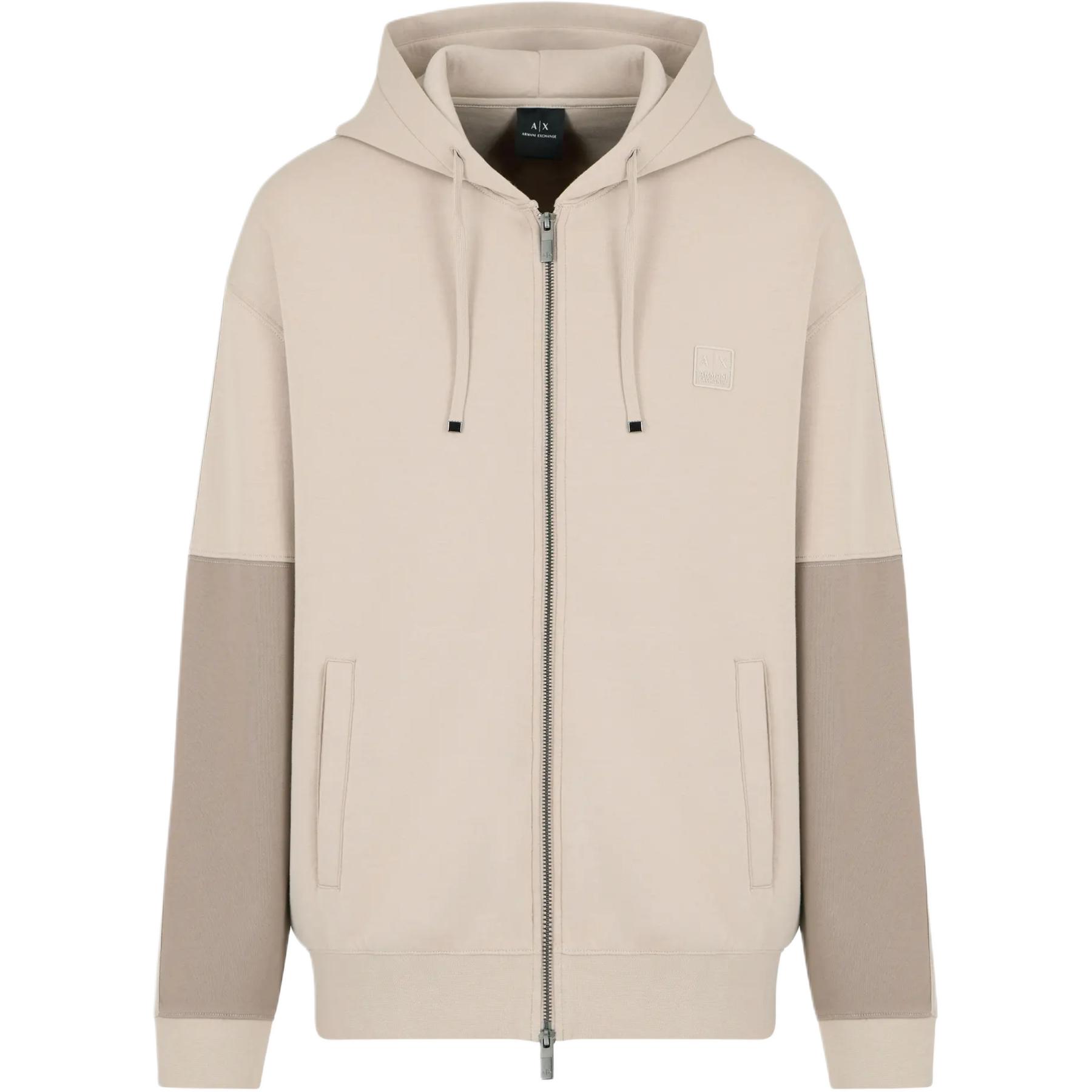 Armani Exchange AE FW24 Colorblock Zip-Up Hoodie Khaki Men 6DZMHD-ZJNPZ-4789