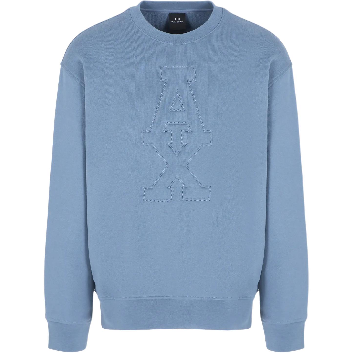 ARMANI EXCHANGE AE FW24 Embossed Logo Crewneck Sweatshirt Men Smog Blue. 6DZMLF-ZJ4XZ-15DU