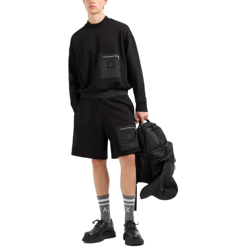 Lookbook Armani Exchange AE FW24 男士黑色LOGO長袖圓領運動衫 XM000121-AF10830-UC001