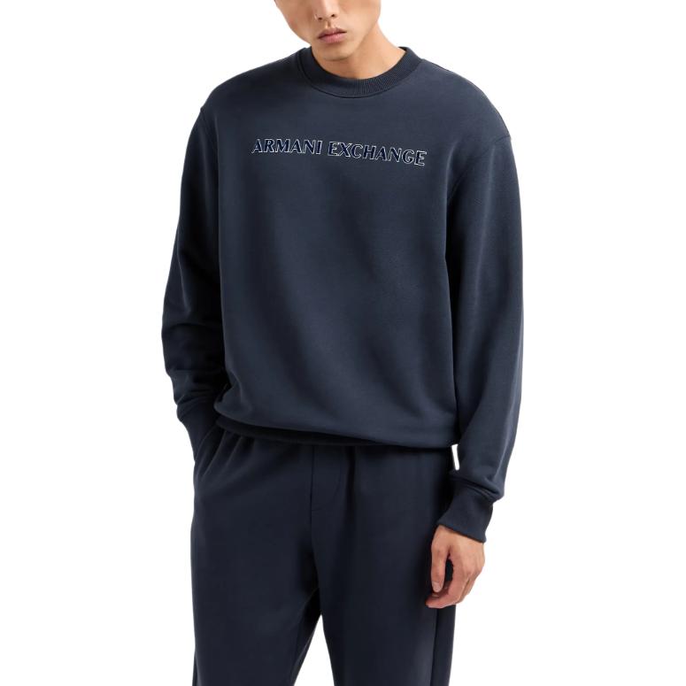 Lookbook Armani Exchange AE FW24 男款海軍藍Logo印花圓領長袖衫 6DZMBA-ZJADZ-1510