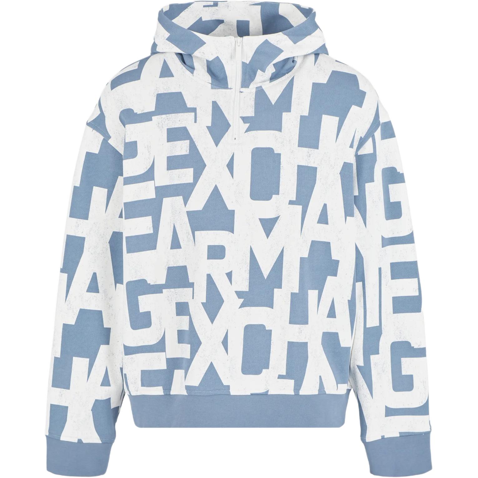 Armani Exchange AE FW24 Logo Print Zip Hoodie Misty Blue Long Sleeve 6DZMLB-ZJ4XZ-55JT