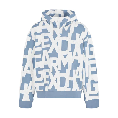 Armani Exchange AE FW24 Logo Print Zip Hoodie Misty Blue Long Sleeve 6DZMLB-ZJ4XZ-55JT