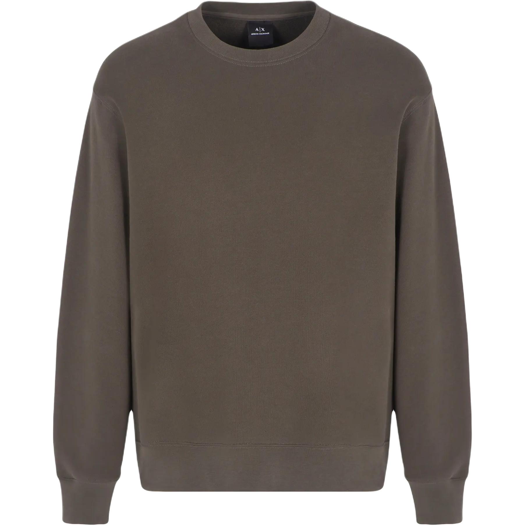 Armani Exchange AE FW24 Olive Brown Embroidered Logo Crewneck Sweatshirt 6DZMHP-ZJ4XZ-1897