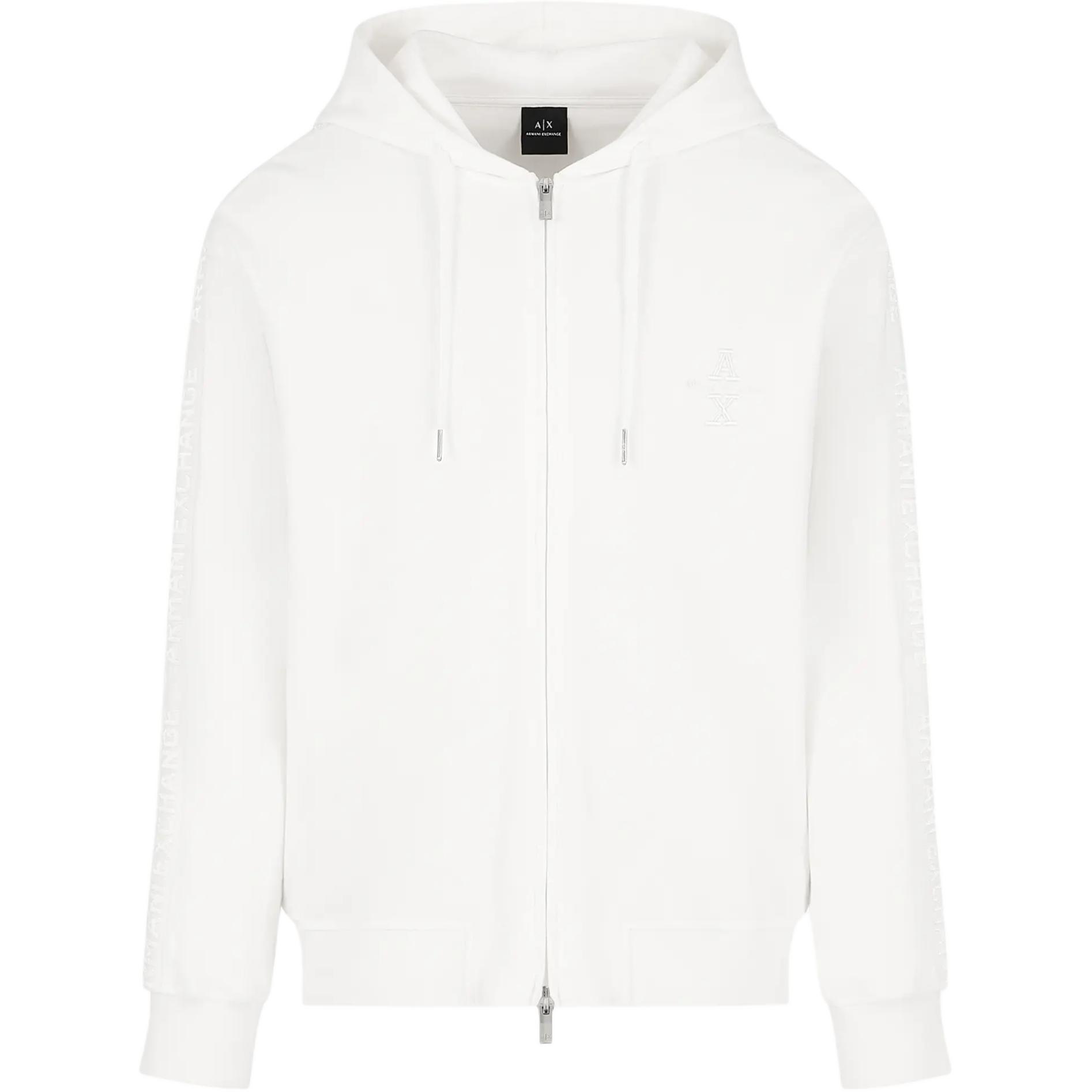 Armani Exchange AE FW24 White Hoodie with Logo Tape and Full-Zip Design 6DZMLC-ZJNNZ-1116