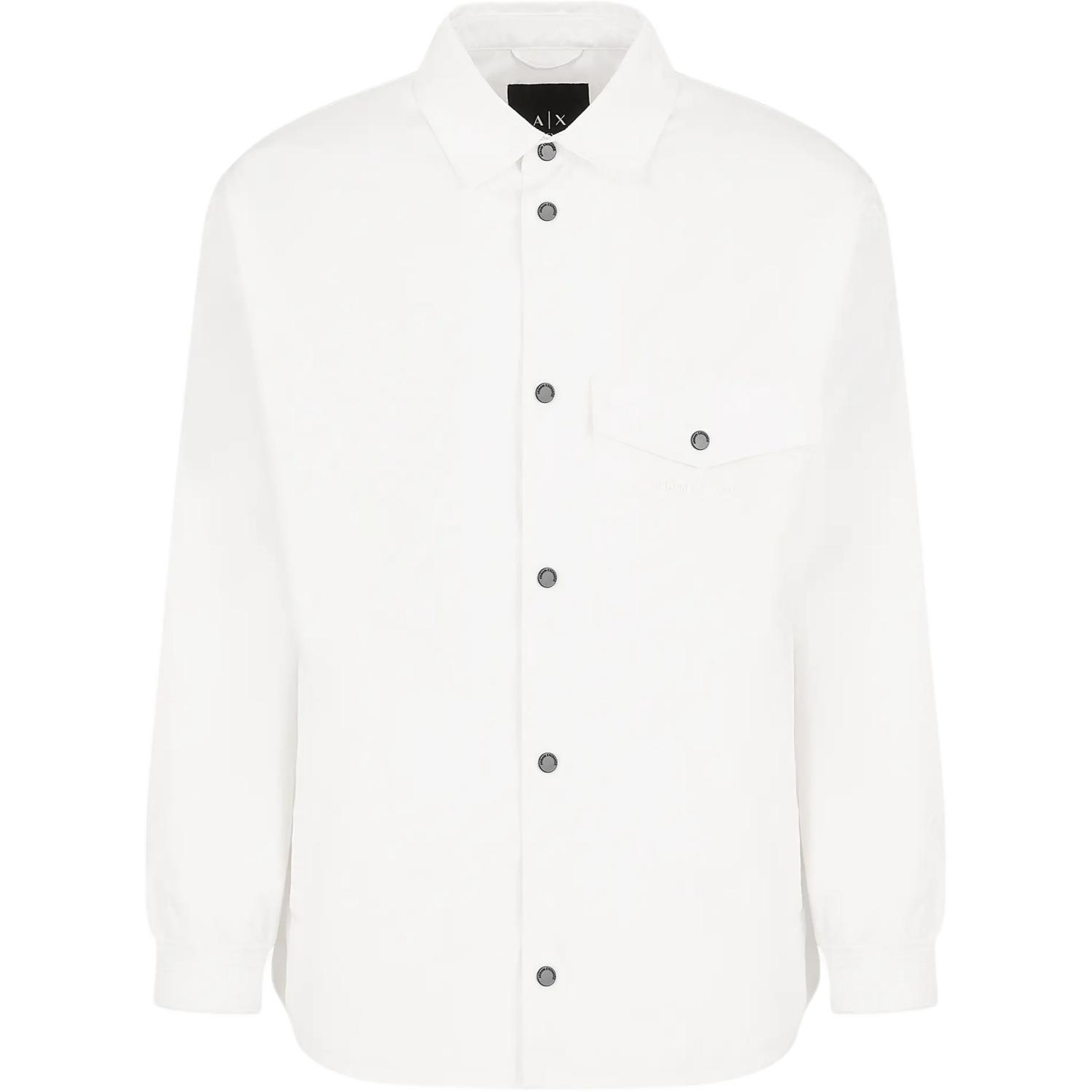 Armani Exchange AE FW24 White Logo Collared Button-Up Loose-Fit Jacket - Men 6DZBL6-ZN5KZ-1116