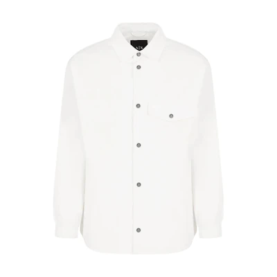 Armani Exchange AE FW24 White Logo Collared Button-Up Loose-Fit Jacket - Men 6DZBL6-ZN5KZ-1116