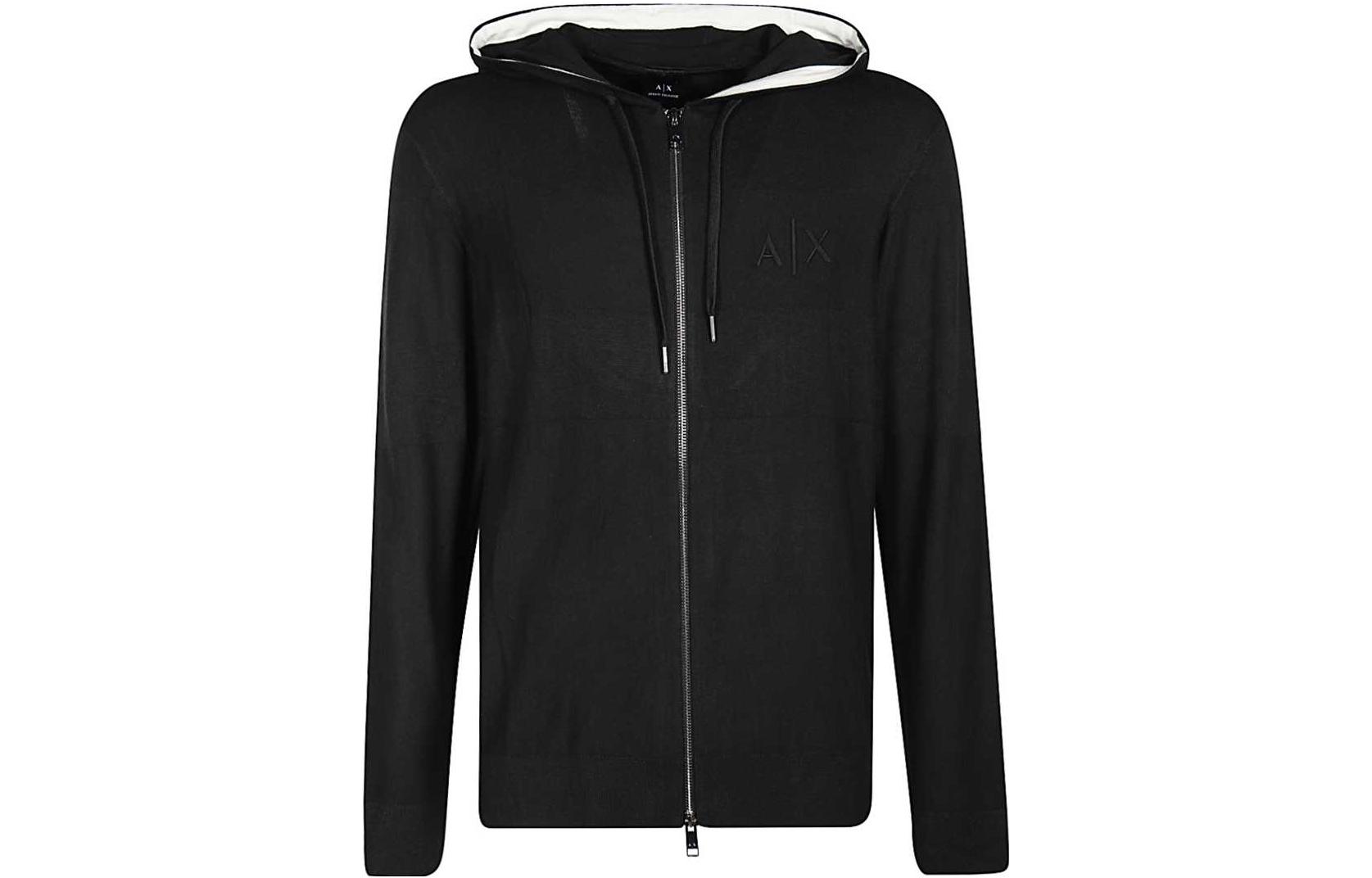 Armani Exchange AE Logo Embroidered Drawstring Hoodie Black 6HZE4B-ZMZ4Z-1200