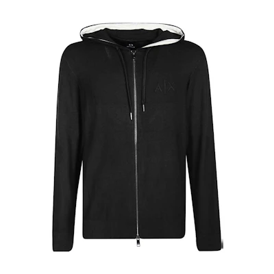 Armani Exchange AE Logo Embroidered Drawstring Hoodie Black 6HZE4B-ZMZ4Z-1200