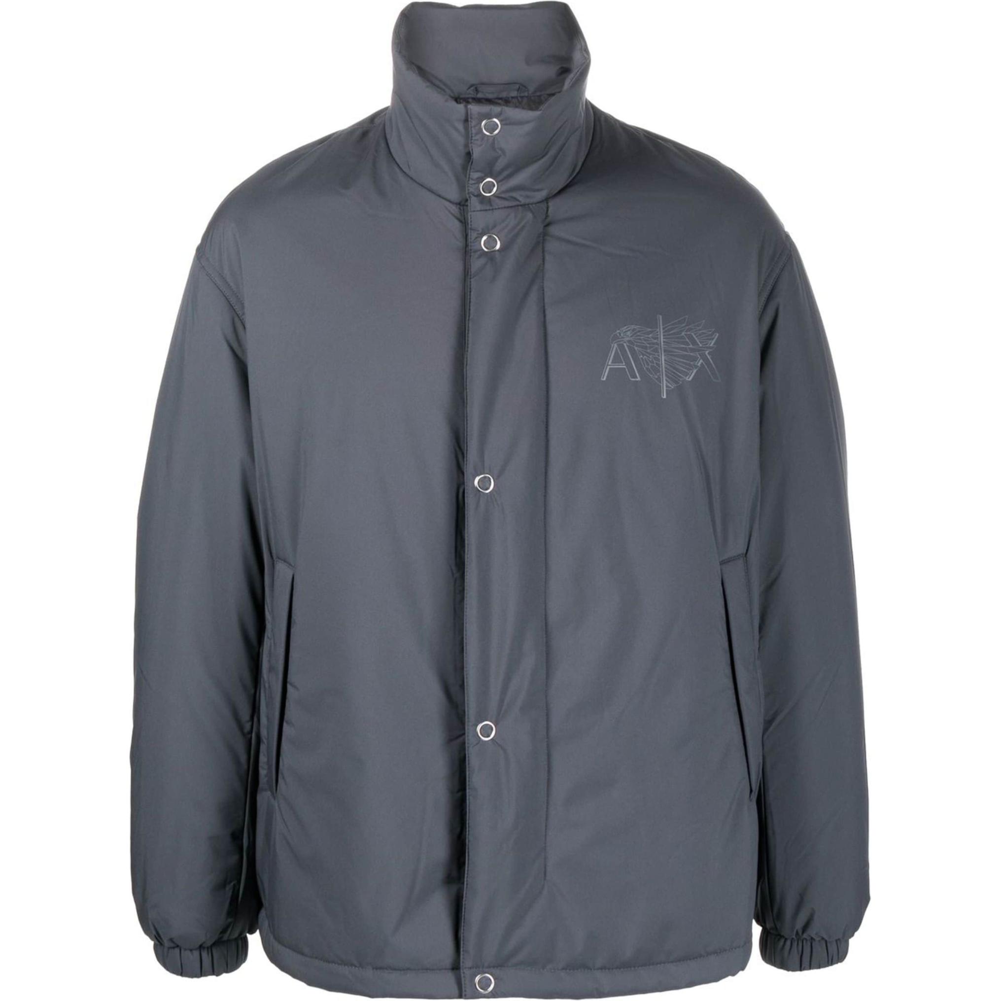 Armani Exchange AE Logo Print Button-Up High Collar Long Sleeve Jacket () 6LZB46-ZNUUZ-GREY