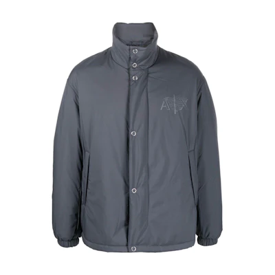 Armani Exchange AE Logo Print Button-Up High Collar Long Sleeve Jacket () 6LZB46-ZNUUZ-GREY