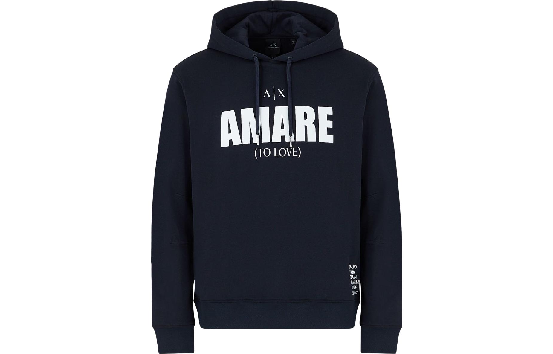 Armani Exchange AE Logo Print Drawstring Hoodie Navy Blue - 3HZMGP-ZJ5CZ-9554