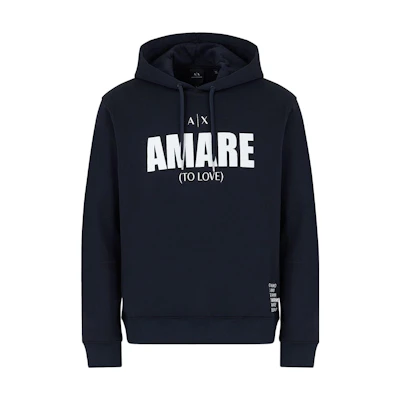Armani Exchange AE Logo Print Drawstring Hoodie Navy Blue - 3HZMGP-ZJ5CZ-9554
