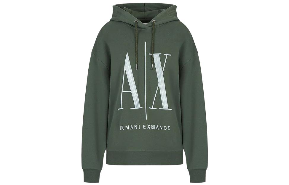 Armani Exchange AE Logo Print Green Pullover Hoodie for Men 8NZMPC-ZJ1ZZ-1863