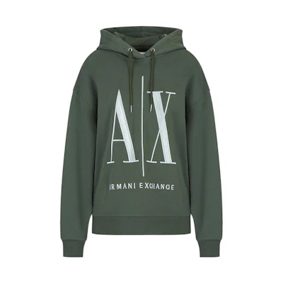 Armani Exchange AE Logo Print Green Pullover Hoodie for Men 8NZMPC-ZJ1ZZ-1863