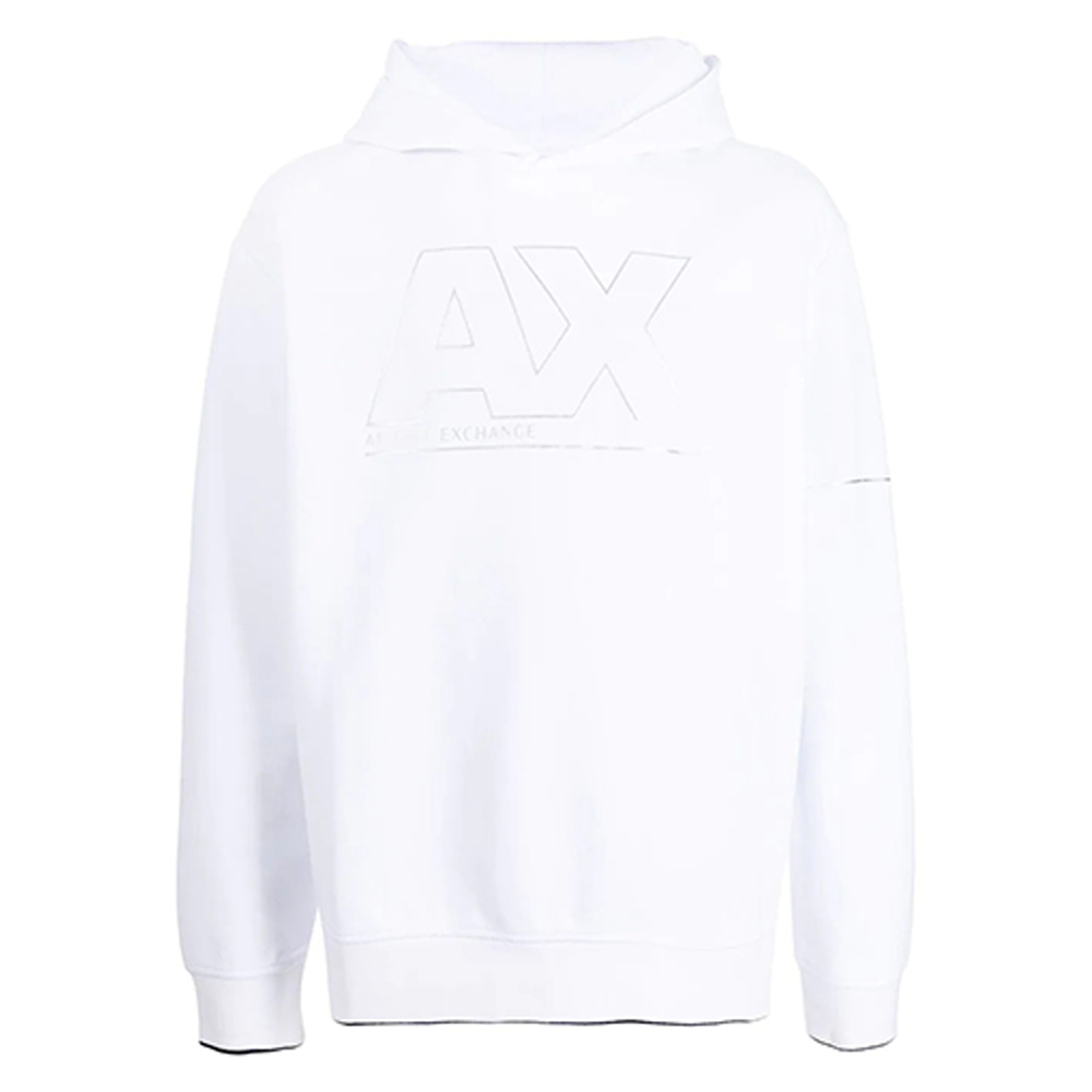 Armani Exchange AE Logo Print White Hoodie for Men 6KZMFF-ZJ5NZ-1100
