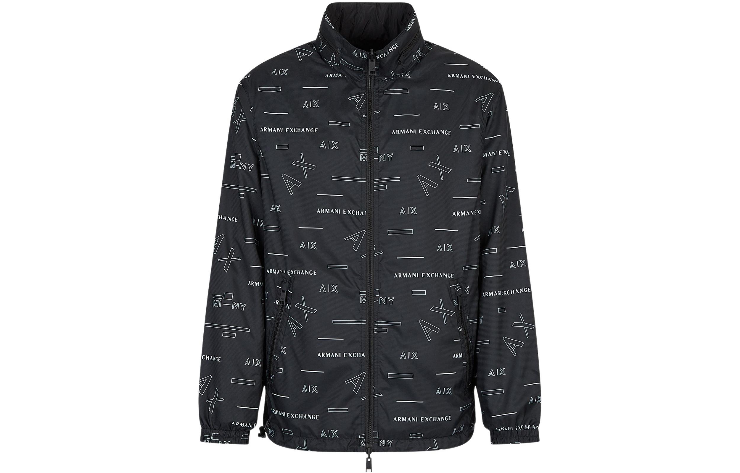 Armani Exchange AE Logo Print Windbreaker Jacket for Men with Zip Pockets 6LZB20-ZNUQZ-22AZ
