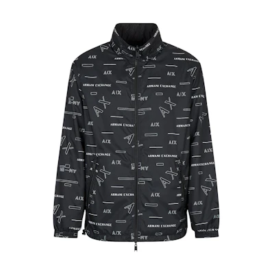 Armani Exchange AE Logo Print Windbreaker Jacket for Men with Zip Pockets 6LZB20-ZNUQZ-22AZ