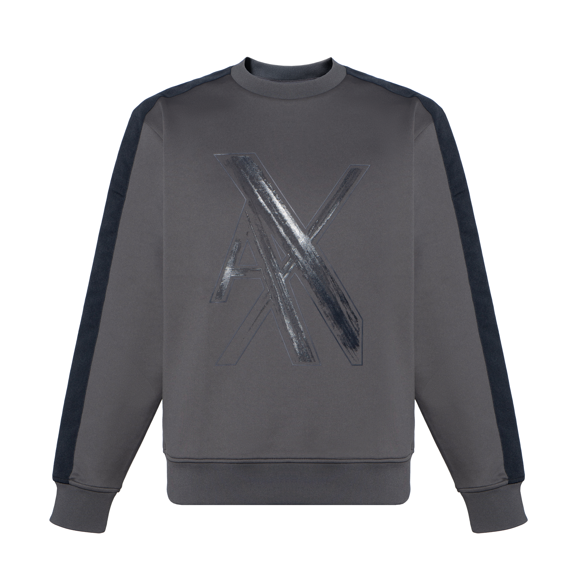 Armani Exchange AE Logo Printed Colorblock Loose Crewneck Sweatshirt Grey/Black Men 6KZMLR-ZJKQZ-1965