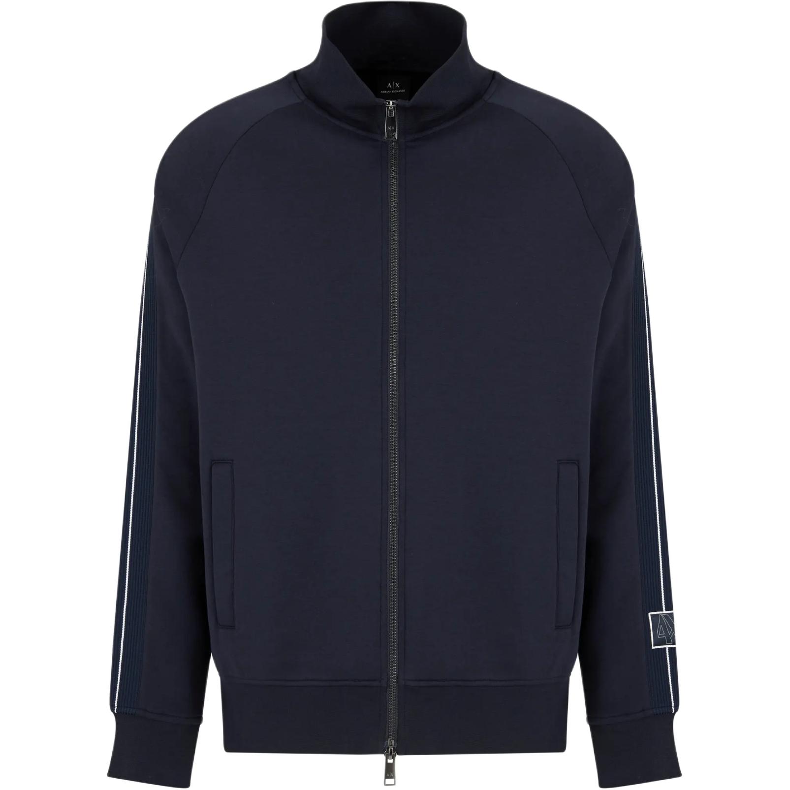 Order ARMANI EXCHANGE AE Navy Blue Logo Zip-Up High Neck Sweatshirt Men FW24. 6DZMJL-ZJZGZ-1510