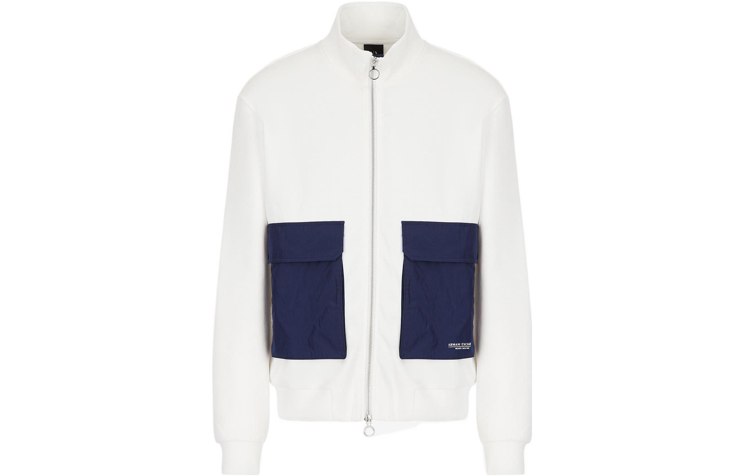 Armani Exchange AE SS22 Color Block Pocket Logo Zip-Up Sweatshirt White Men 3LZMLG-ZJZGZ-WHITE