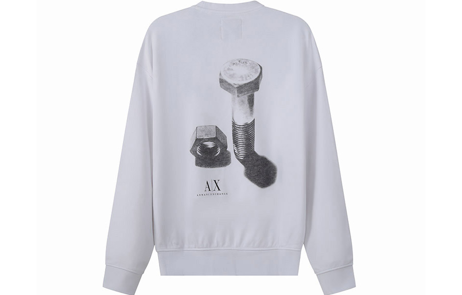 Armani Exchange AE SS22 Logo Bolt Graphic Cotton Sweatshirt White 8NZMSC-ZJKRZ-1100