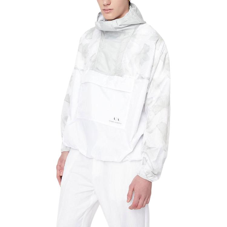 Armani Exchange AE SS22 Logo Half-Zip Pullover Hoodie White Long Sleeve 3LZB31-ZNBWZ