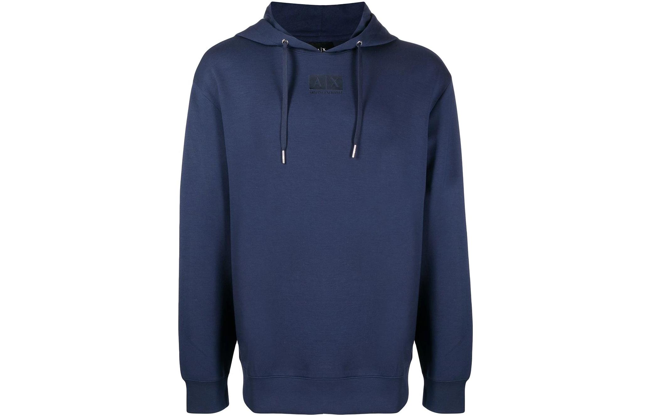 Armani Exchange AE SS22 Logo Print Blue Hoodie Men’s Long Sleeve Pullover 3LZMHC-ZJZDZ-1500