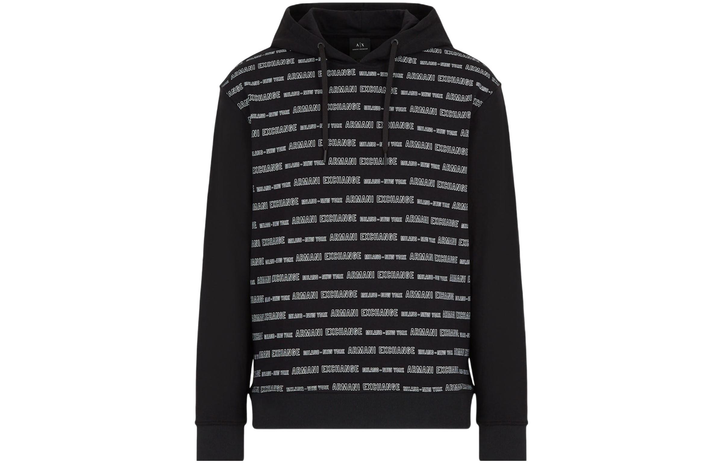 Armani Exchange AE SS22 Logo Print Drawstring Hoodie Black ()。 3LZMMW-ZJBAZ-Black