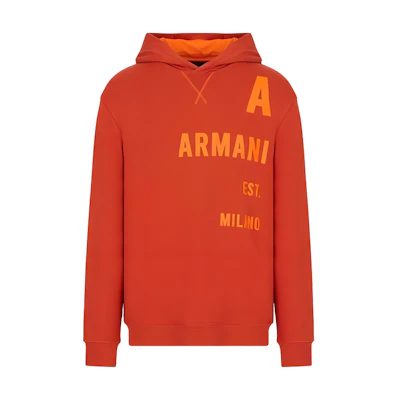 Armani Exchange AE SS22 Orange Logo Print Pullover Hoodie 3LZMBA-ZJ6RZ-1498