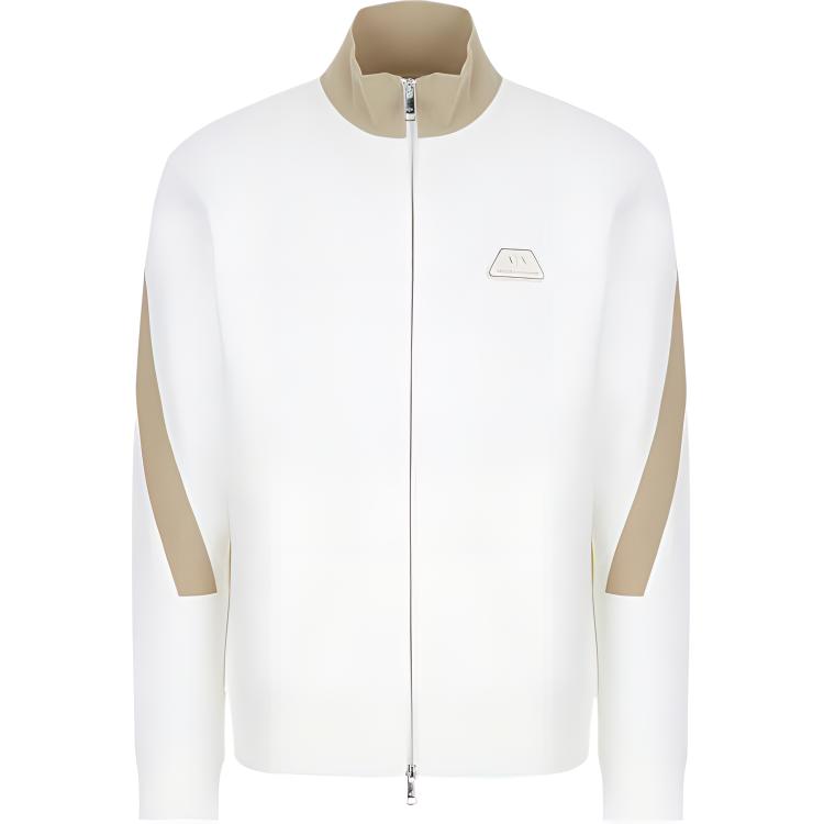 Armani Exchange AE SS22 Patch Logo Cotton Fleece Zip Jacket Ivory Men’s 3LZMJB-ZJY9Z-9199