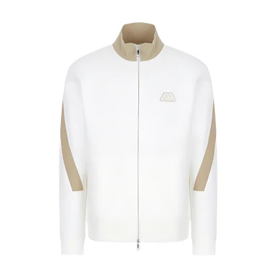 Armani Exchange AE SS22 Patch Logo Cotton Fleece Zip Jacket Ivory Men’s 3LZMJB-ZJY9Z-9199