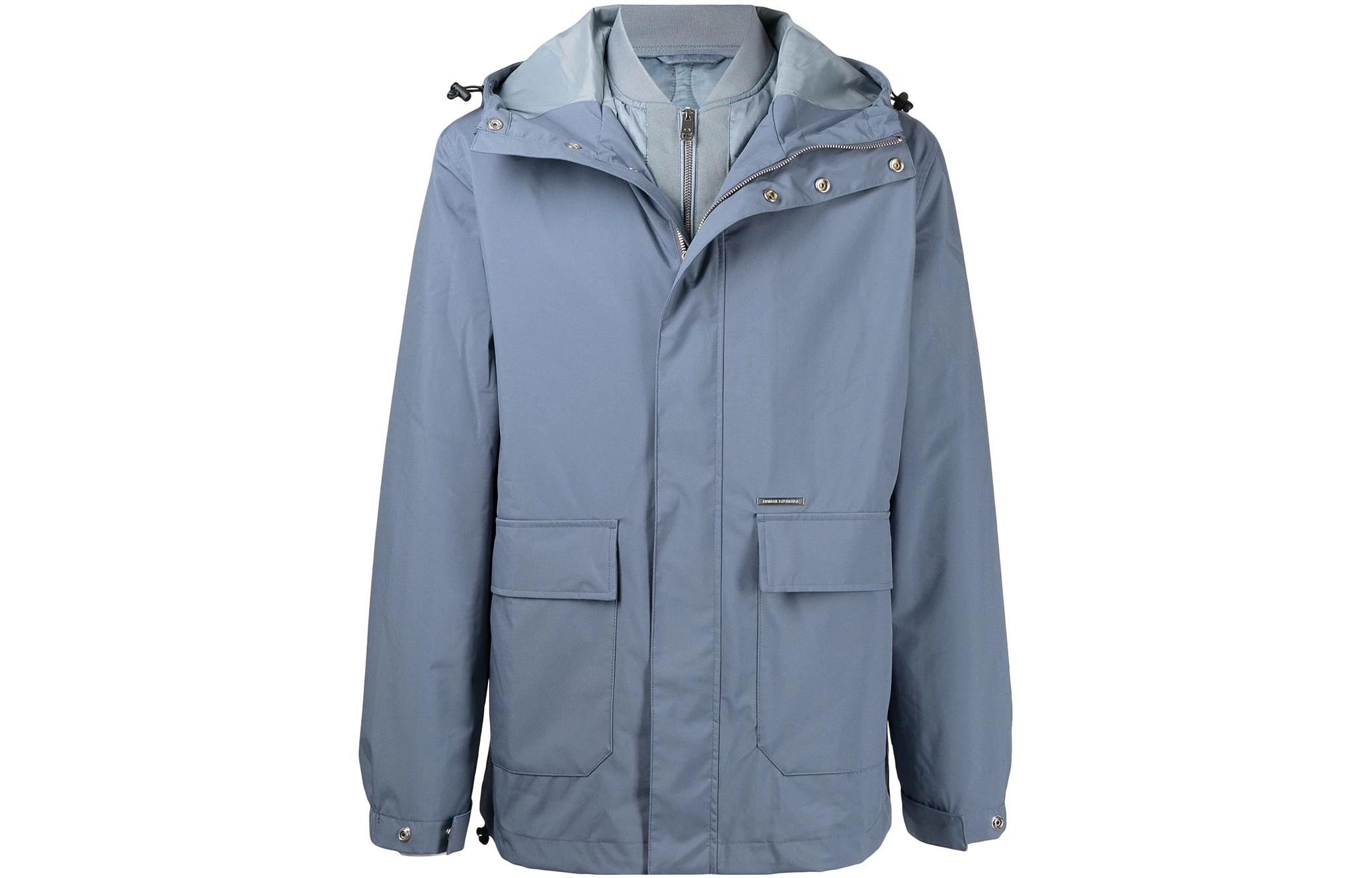 Armani Exchange AE SS22 Solid Pocket Double-Layer Hooded Jacket Men Grey Blue 3LZK21-ZNB7Z-12911