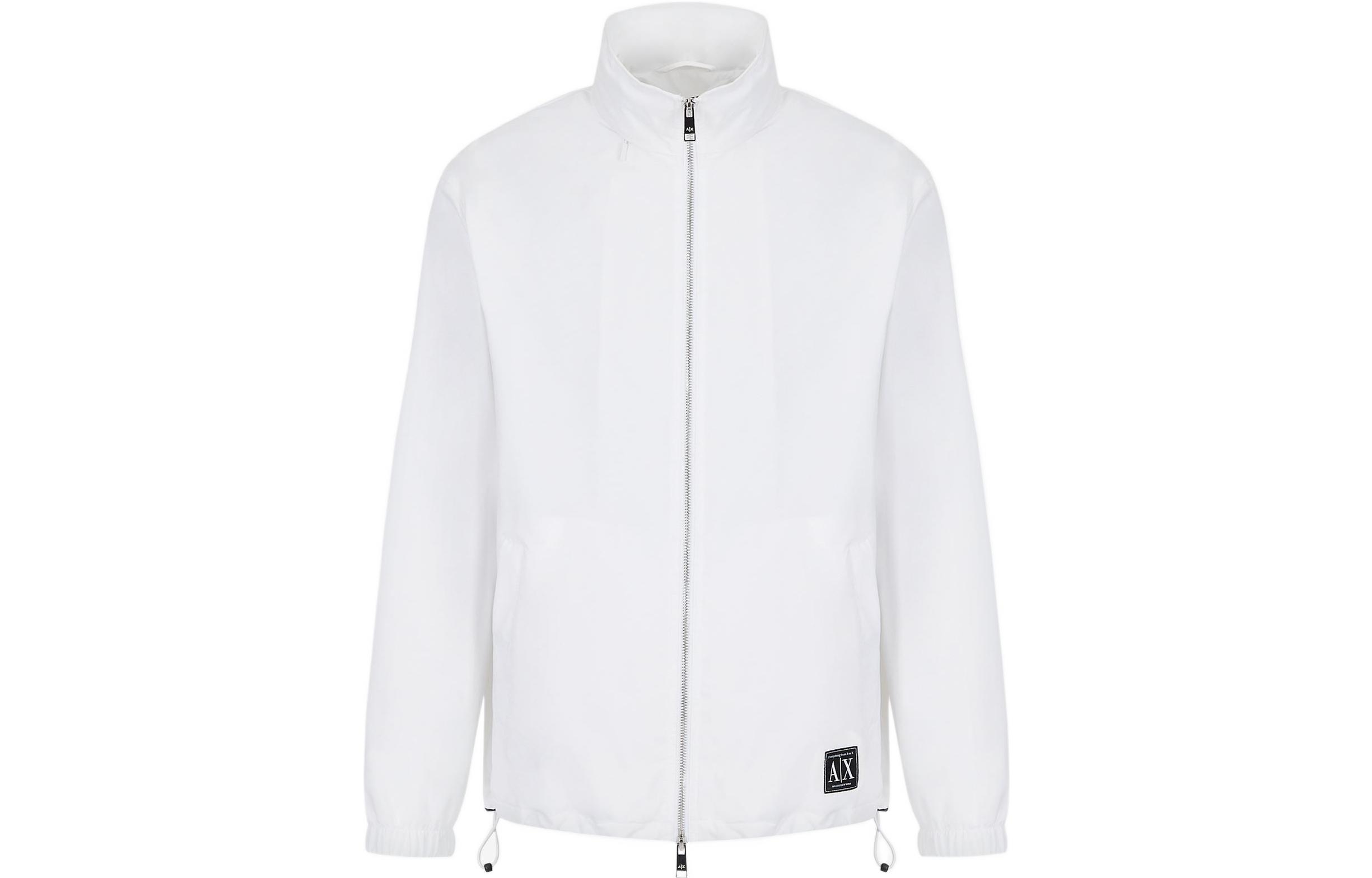 Armani Exchange AE SS22 White Solid Logo Patch Zip-Up Jacket 3LZB03-ZNB7Z-1100