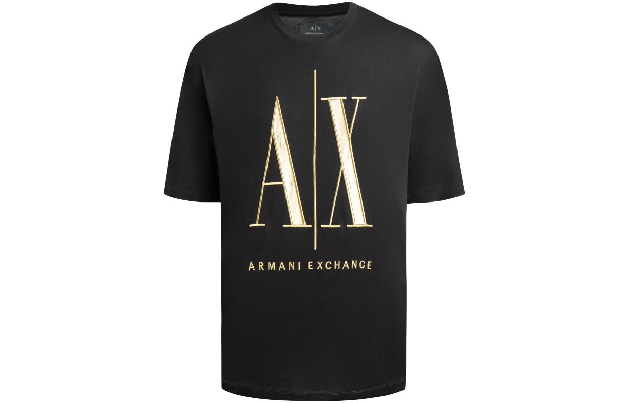 Armani Exchange AE SS23 Black Gold Logo Print Crewneck Short-Sleeve Tee for Men 8NZTPQ-ZJH4Z-1200
