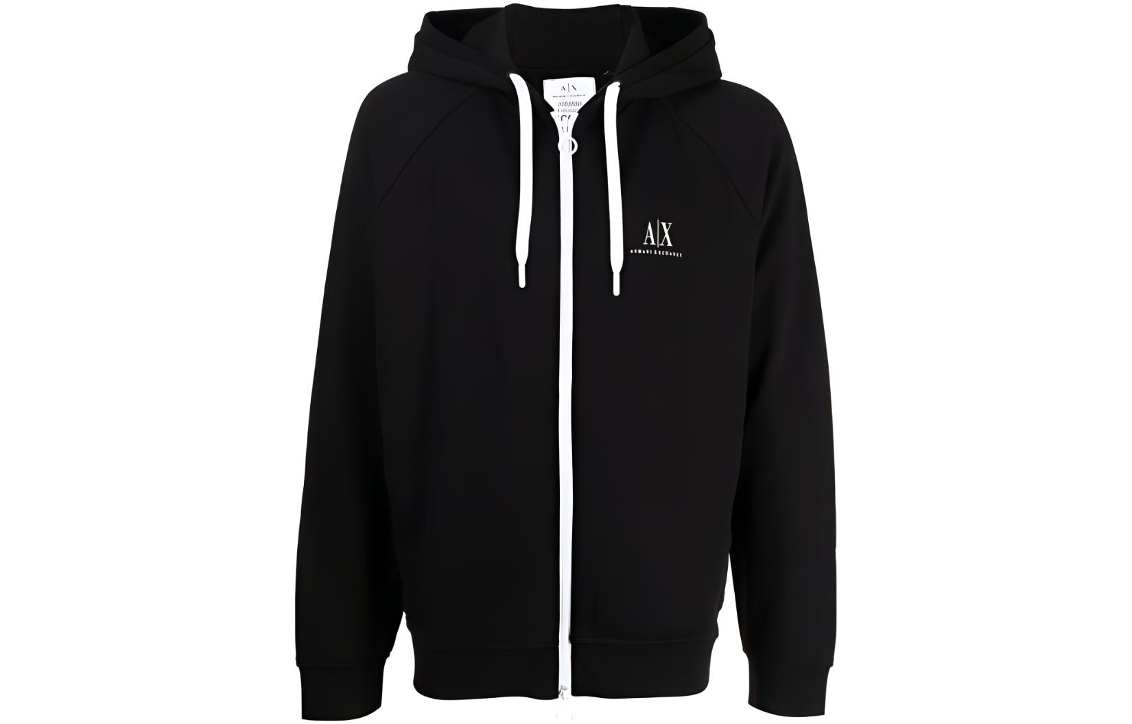 Armani Exchange AE SS23 Black Zip-Up Hoodie with Letter Print Design 8NZMSR-ZJKRZ-1200