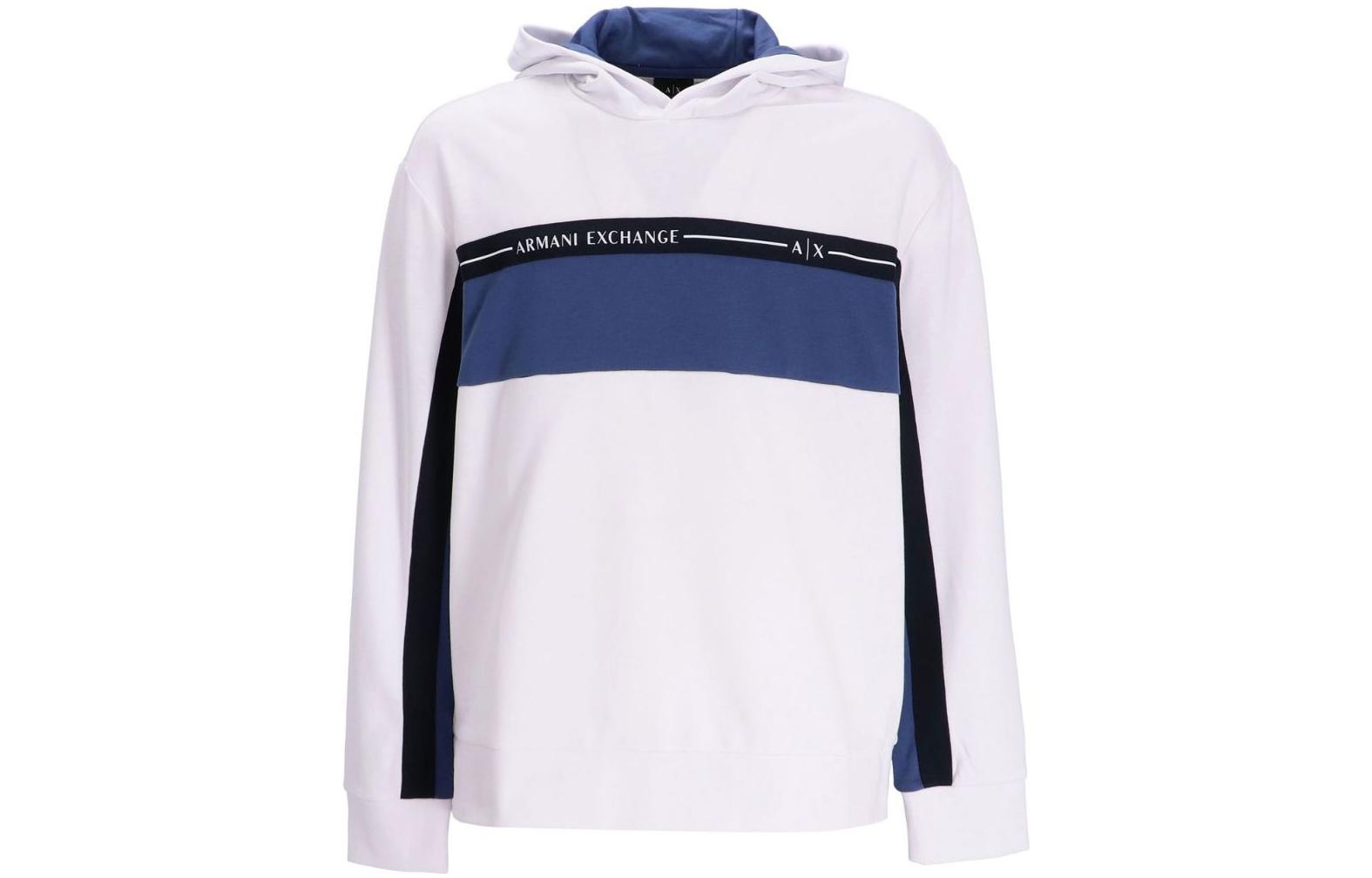 Armani Exchange AE SS23 Colorblock Logo Print Hoodie White 3RZMFB-ZJDEZ-81AV